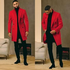 Lame Outfits, Mens 70s Outfits, Fur Coat Street Style, Black Men Casual Style, Drake Fashion, Red Overcoat, Btob Ilhoon, Mens Winter Fashion Outfits, Long Coat Men