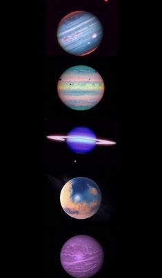 four different planets are shown in the dark