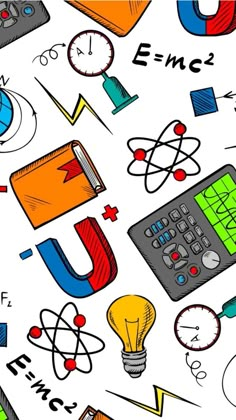 a white background with many different types of electronic gadgets and things that are drawn on it