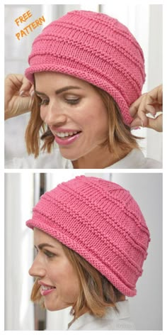 a woman wearing a pink knitted hat