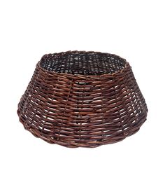 a brown wicker basket on a white background