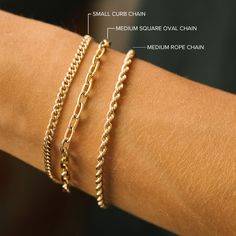 14k gold small hollow curb chain braceletSPECIFICS • 14k small curb chain is fixed at 6.5" or 7" with lobster clasp closure• chain is approx. 3mm wide• available in yellow gold only Curb Chain Bracelet, Small Chain Bracelet, Gold Chain Bracelet, Small Gold Chain, Everyday Bracelet, Gold Bracelet Chain, Rope Chain, Ring Size Guide, Jewelry Inspo