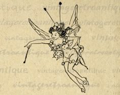 a drawing of a woman with an arrow on her back flying through the air and holding two arrows above her head