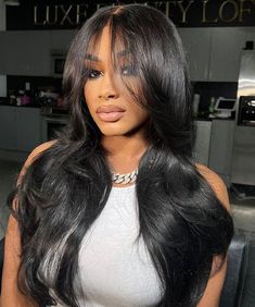 Product Details Brand: Karlami Hair Hair Material: 100% Human Hair Style: Straight Hair Color: Natural Color Density: Natural 150% density & Full 180% density Lace Area: 13x4 Full Lace Frontal Wig / Upgraded 5x5 Lace Wear Go Wig / 13x6 Deep part Lace Wig Lace Type: Transparent lace,melt down perfectly,match all skins Hairline: Super Natural-looking Pre-Plucked Hairline with Baby Hair Cap Size: Average size 22.5 inches, multiple clips & an adjustable band inside the wig for a secure fit Can Be Dyed: Yes Shipping: Free shipping 3-7 days delivery Return Policy: 30 days no reason return with hair not being used .hupro_desc .desc-top{ background:#828282; color:#fff; padding-left: 6px; font-size: 16px; padding: 1px 6px; margin-bottom: 0; } .hupro_desc td{ border-top: 1px solid #e2e2e2; } Curtain Bangs Lace Front Wig, Curtain Bangs Long Hair Layers Wig, Straight Bangs With Long Hair Black, Sewin Hairstyles, Style Straight Hair, Long Black Wig With Bangs, Straight Wig With Bangs, Haircut Straight, Pretty Wigs