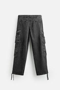 POCKET CARGO PANTS - Dark gray | ZARA United States Casual Tapered Leg Cargo Pants, Utility Parachute Pants With Cargo Pockets, Utility Straight Parachute Pants With Pockets, Baggy Cargo Pants With Patch Pockets, Utility Bottoms With Flap Pockets For Streetwear, Urban Style Cargo Pants With Flap Pockets For Work, Baggy Cargo Jeans With Straight Leg, Urban Parachute Pants With Pockets, Urban Parachute Pants With Tapered Leg And Pockets