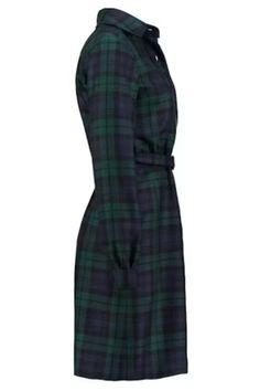 Tartan Shirt Dress The Tartan Shirt Dress combines classic charm with modern versatility, tailored to fit your unique measurements for a chic silhouette that suits any occasion. Made from high-quality acrylic-wool fabric, it features the iconic tartan pattern, ensuring you stand out whether at a casual or formal event. With a fully lined interior and invisible zip fastening at the back, this dress is as comfortable as it is stylish. The button-down front and adjustable belt accentuate your waist Fitted Cotton Shirt Dress For Business Casual, Fitted Shirt Dress With Button Closure For Business Casual, Elegant Cotton Business Casual Dress, Elegant Cotton Dress For Business Casual, Winter Collared Fitted Shirt Dress, Fitted Collared Shirt Dress For Winter, Fitted Long Sleeve Shirt Dress For Business, Preppy Fall Workwear Dresses, Preppy Dresses For Fall Workwear