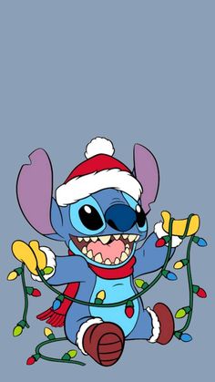 an image of stitchy with christmas lights