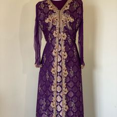 Beautiful Pakistani/Indian Shalwar Kameez With Handwork. Transitional Long Sleeve Embellished Dresses, Elegant Purple Festive Kaftan, Fitted Bollywood Style Festive Kaftan, Fitted Kaftan For Festive Occasions And Festivals, Purple Kaftan For Eid Wedding, Long Sleeve Purple Party Kaftan, Floor-length Party Dress For Transitional Season, Eid Wedding Purple Kaftan, Transition Season Long Party Dresses