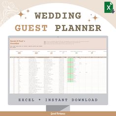 the wedding guest planner is displayed on a computer screen, with text overlaying it