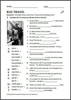 a worksheet with the words bus travel