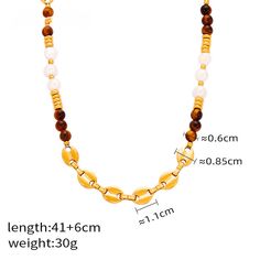 Maillard Necklace Tiger Eye's Stone Agate Pearl Necklace Long Agate Beaded Chain Necklaces, Long Agate Beaded Chain Necklace, Gold Agate Beaded Chain Necklace, Gold Agate Beaded Necklace, Photo Necklace, Tiger Eye Stone, Pearl Types, Pearl Color, Pearl Ring