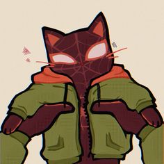 a drawing of a cat wearing a green jacket