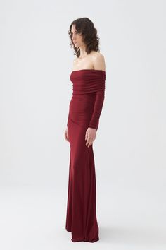 Nocturne elevates the classic maxi dress with a layered design, offering an Off-The-Shoulder Maxi Dress perfect for celebrating any festive occasion with effortless style. Slim fit, full fit, unlined, long sleeves, no zipper, flexible fabric, straight neck, off-the-shoulder and layered design, maxi dress. Main Material: 95% Polyester, 5% Elastane Lining: No Lining Trim: No Trim Washing & Care Instructions: Sensitive Hand Washing at 30°C is Recommended, Bleaching is Not Recommended, Drying in a D Burgundy Casual Dress, Layered Design, Dryer Machine, Gowns With Sleeves, Burgundy Dress, Dress C, Layered Look, Independent Designers Fashion, Nordstrom Dresses