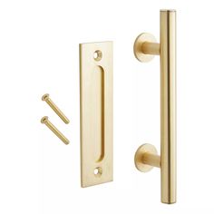 an image of a brass door handle and knobs on a white background with clippings