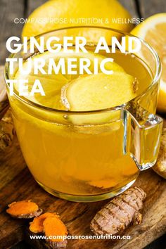 ginger and turmeric tea in a glass mug