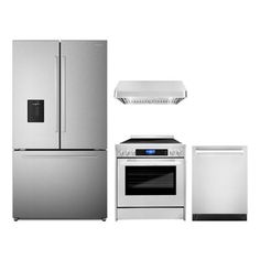 an appliance set including refrigerator, stove and dishwasher