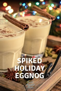 two glasses of spiced holiday eggnog on a tray