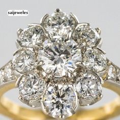 Lab Created 3.54CT Round Cut Diamond Cluster Flower Ring 14K 2-Tone Gold Finish | eBay Egagement Rings, Vintage Cocktail Rings, Radiant Diamond Rings, Vintage Cocktail Ring, Daisy Ring, Gold Eagle, Cluster Engagement Ring, Eagle Head, Ring Shapes