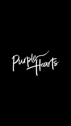 the words purple hearts written in white on a black background