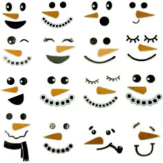 an assortment of cartoon faces with different facial expressions and hair styles, including eyes, nose, lips, eyebrows, noses, teeth