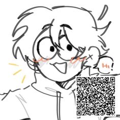 a drawing of a person with a qr code in his hand