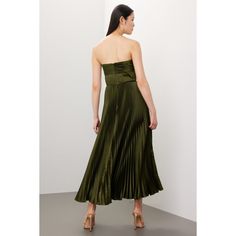 Green satin (100% Recycled Polyester). A-line. Sleeveless. Sweetheart. Back zipper closure. 55.5" from shoulder to hemline. Imported. Gold Collar Necklace, Strappy Shoes, Belle Dress, Gold Collar, Formal Look, Rent The Runway, Closet Designs, Green Satin, Formal Looks