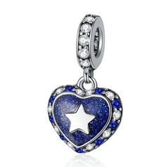 s925 Silver charm  celestial heart & star charm, comes with velvet gift pouch  Beautiful charms crafted from high-quality silver  Build your own charm bracelet with the array of charms available in my store.  Make your bracelet to your own individual unique style 💐 Fits pandora bracelet, can also be used as a necklace pendant As always thanks for viewing Silver Star-shaped Jewelry With Dangling Charms, Blue Heart Charm Bracelet As A Gift, Blue Heart Charm Bracelet Gift, Blue Heart Charm Bracelet For Gift, Heart-shaped Blue Charm Bracelet For Gift, Silver Star Charm Celestial Charms, Silver Star Charm With Celestial Style, Star Charm Round Pendant As Gift, Silver Star Charm Celestial