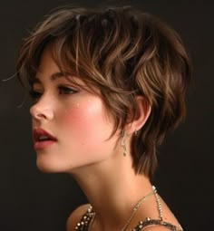 Long Pixie Shag Haircut, Choppy Pixie Cut With Bangs, Short Thick Wavy Hair, Short Dark Hair, Short Haircut Styles, Really Short Hair