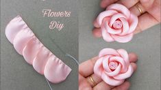 two pictures showing how to make a flower hair clip