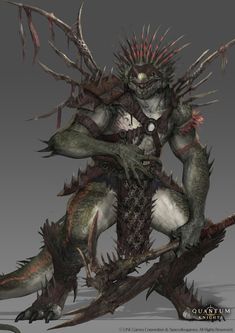 an image of a creature with spikes on its head and claws in his hands, sitting on