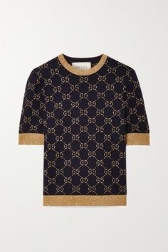 Gucci's logo-centric designs continue to dominate, thanks to Creative Director Alessandro Michele's eclectic and innovative imagination. This sweater is spun from cotton-blend with signature metallic 'GG' jacquard. Style yours with a trench coat and jeans. Womens Gucci Sweater, Luxury Jacquard Knit Crew Neck Top, Luxury Gucci Tops For Winter, Gucci Luxury Tops For Winter, Luxury Gucci Winter Top, Luxury Jacquard Knit Winter Top, Luxury Jacquard Knit Top For Winter, Luxury Gucci Jacquard Knit Sweater, Luxury Gucci Tops For Fall