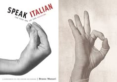 an advertisement for the italian brand speak italian, with two hands holding up their fingers