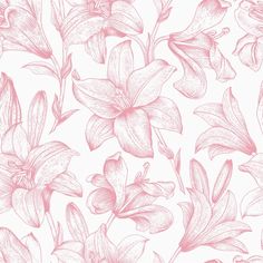 seamless floral pattern with pink flowers on white background stock photo - 957982