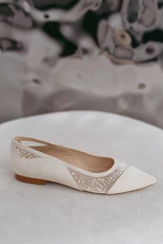 Ivory Wedding Flats With Sequin and Bead Embroidery on Soft White Mesh, Suede Wedding Shoes With Flat Heel, Bridal Shoes Pointy Toe - Etsy Ukraine Embroidered Wedding Shoes, Random Pattern, Bridal Heels, Wedding Flats, Embroidered Wedding, Womens Wedding Shoes, Shoe Company, Ivory Wedding, White Mesh