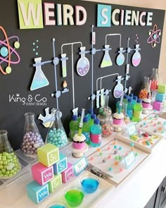 a science themed birthday party with candy and candies