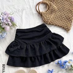 Black Never Worn Black Casual Mini Skirt For Summer, Summer High Waist Black Mini Skirt, Black Denim Mini Skirt For Summer, Black Ruffled Mini Skirt For Summer, Casual Black Skirted Skort, Trendy Black Skirt For Summer, Black Casual Summer Skirt, Trendy Black Summer Skirt, Casual Black Summer Skirt