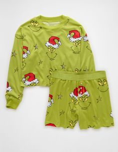 AE Grinch Plush PJ Set Grinch Plush, Christmas Pjs Women, Grinch Pajamas, Womens Christmas Pajamas, White Jeans Men, Athletic Fit Jeans, Dream Jeans, Elastic Shorts, Curvy Jeans