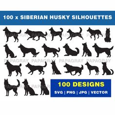 100 siberian husky silhouettes svg files for cricut and other cutting machines