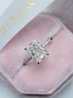 3.54 Carats Lab Grown Radiant Cut Micropaved Side Stones Hidden Halo Diamond Engagement Ring - BenzDiamonds Elongated Radiant, Radiant Cut Engagement Rings, Radiant Engagement Rings, Future Engagement Rings, Engagement Inspo, Emerald Engagement Ring Cut, Halo Setting, Dream Engagement, Dream Engagement Rings