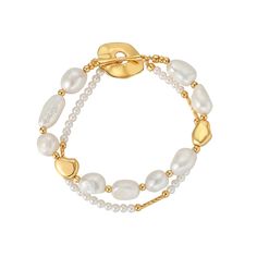 PRICES MAY VARY. HIGH QUALITY REAL PEARLS：Made with real baroque pearls, this stacked bracelet is a luxurious addition to any outfit, perfect for women who appreciate timeless beauty and quality craftsmanship COMFORTABLE SIZE：It is just the right length, fixed at 7 inches, to fit all kinds of wrists and easily show off the wearer's elegance.Our women's chunky gold bracelet is a bold and stylish accessory that exudes confidence FRESHWATER PEARL JEWELLERY：The real material is nickel-lead free and Chunky Gold Bracelet Stack, Gold Bracelet Stack, Chunky Gold Bracelet, Gold Bracelets Stacked, Stack Bracelet, Layered Bracelet, Bracelet Elegant, Freshwater Pearl Jewelry, Pearl Bracelets