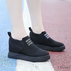 Lasaky - Stylish Casual Shoes with Round Toe, Flat Thick Sole, Slip-On Design, and High Heels Height Increase, Shoe Sole, Puma Fierce Sneaker, Wedge Sneakers, Sneaker Heels, Wedge Sneaker, Suede Heels, Olivia Mark, Sneakers For Sale