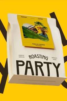 a book sitting on top of a bag with the words roasting party printed on it