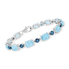 Ross-Simons - 23.10ct t. w. London, Sky Blue Topaz Bracelet in Silver. 8". Wrap your wrist in beautiful tones of blue. This bracelet features 23.10 ct. t. w. London and sky blue topaz in polished sterling silver. Lobster clasp, blue topaz bracelet. Blue Topaz birthstones are the perfect gift for December birthdays. Luxury Blue Bracelets With Gemstone Accents, Luxury Blue Sterling Silver Diamond Bracelet, Luxury Blue Gemstone Tennis Bracelet, Luxury Blue Gemstone Sterling Silver Bracelet, Classic Blue Sterling Silver Gemstone Bracelet, Classic Blue Gemstone Sterling Silver Bracelet, Blue Diamond Sterling Silver Bracelet, Blue Sterling Silver Diamond Bracelet, Classic Blue Gemstone Bracelet