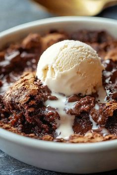 a bowl filled with pudding and ice cream