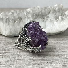 Huge Druzy amethyst ring Sterling silver Purple raw stone rings for women, Amethyst crystal ring, made in Armenia 【FULL DETAILS】 ► Gemstone: natural amethyst ► RING SIZE: All size available ► RING WEIGHT: 30 gr ► Length and width: 33 * 25 mm ►Height from the finger: 15 mm All our jewelry is crafted with great attention to detail! We strive to provide you the best quality, modern design, and perfect look!! All our jewelry is made of high-quality sterling silver and is stamped with a 925 stamp Thi Spiritual Amethyst Crystal Ring With Gemstone, Spiritual Amethyst Crystal Ring With Natural Stones, Large Stone Amethyst Ring Spiritual Style, Spiritual Amethyst Ring With Large Stone, Spiritual Amethyst Ring For Jewelry Making, Large Stone Spiritual Amethyst Ring, Silver Amethyst Ring In Mystical Style, Amethyst Crystal Ring For Jewelry Making, Amethyst Gemstone Jewelry For Healing