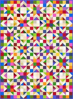 a multicolored quilt with many different shapes