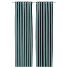 two green curtains with vertical rods on them