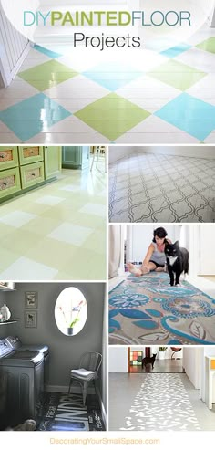 several different pictures with the words diy painted floor projects