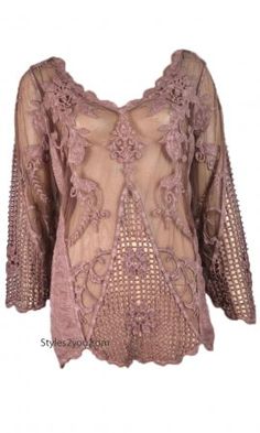 Keely Victorian 3/4 Sleeve Crochet & Lace Overshirt In Mauve Summer Lace Blouse With 3/4 Sleeves, Bohemian Stretch Lace Top, Spring Lace Blouse With 3/4 Sleeves, Spring Lace Top With 3/4 Sleeves, 3/4 Sleeve Lace Tops With Lace Trim, Lace Tops With 3/4 Sleeve And Lace Trim, Lace Blouse With Three-quarter Sleeves For Spring, Lace Blouse With 3/4 Sleeves For Spring, Bohemian Spring Stretch Lace Top