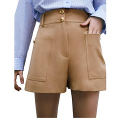 High-Waisted Shorts. Front / Side Pockets. Gold Metal Buttons At Front. Zipper Front Closure. Camel Fabric, Gold Buttons Exterior: 70% Polyester, 25% Viscose, 5% Elastane Accents: 4 Button Accents, 2 Front Pockets, Belt Loops 100% Authentic. *** Marks On Top Of Shorts Is From The Hanger (No Damage) *** Zara Bottoms With Built-in Shorts, Zara Shorts With Pockets, Zara High-waisted Shorts With Pockets, Short Bottoms With Pockets For Fall, Zara Elastic Waistband Shorts, Zara High-waisted Shorts, Wide Leg Shorts With Elastic Waistband For Work, Beige Pants With Built-in Shorts And Short Inseam, High-waist Beige Bottoms With Built-in Shorts